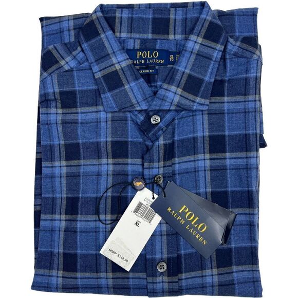 New Polo Ralph Lauren Men XL Blue Plaid Shirt Classic Long Sleeve Button Down - Picture 2 of 8